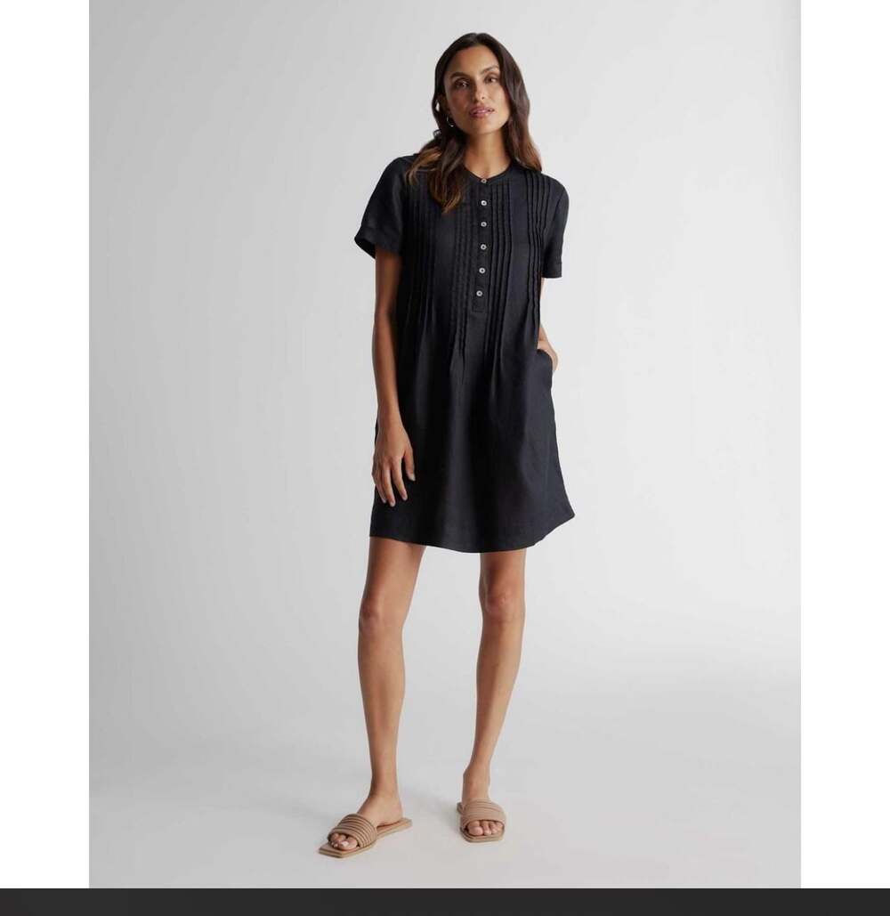 100% European Linen Short Sleeve Swing Dress,